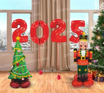 Композиция из воздушных шаров 2024 Елочка и Щелкунчик 6 шт Композиция из воздушных шаров 2024 Елочка и Щелкунчик 6 шт