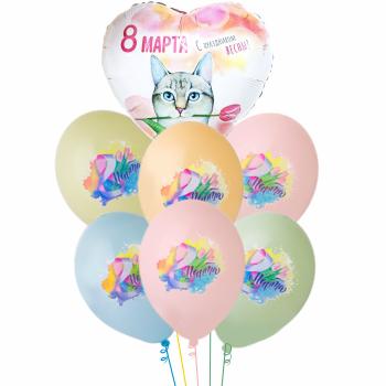Букет 8 Марта! Кот с тюльпанами 7 шт