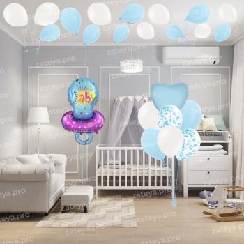 Оформление комнаты на Рождение мальчика Соска голубая 23 шт Оформление комнаты на Рождение мальчика Соска голубая 23 шт