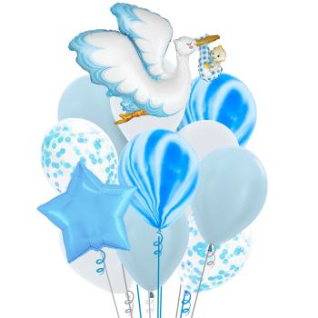 Букет Рождение малыша! Аист с мальчиком 12  шт