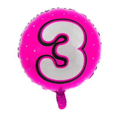 К Шар Круг фольга 18" Цифра 3 на малиновом фоне