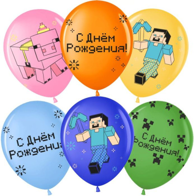 В 12" Пастель ассорти С ДР Пиксельный герой 25 шт