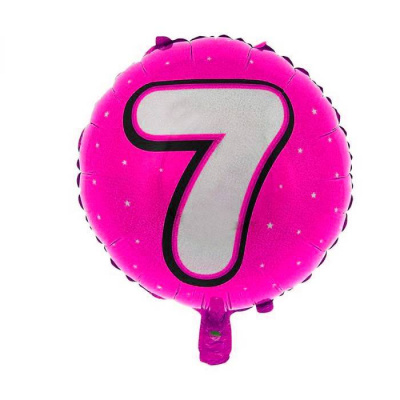 К Шар Круг фольга 18" Цифра 7 на малиновом фоне