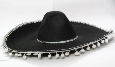 К Шляпа Сомбреро черная крупные помпоны 1 шт К Шляпа Сомбреро черная крупные помпоны 1 шт