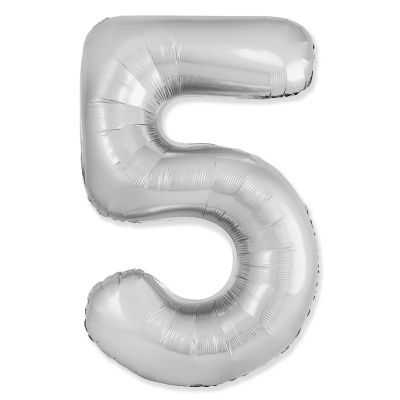 Шар Цифра 5 серебро Слим 100 см (FM)