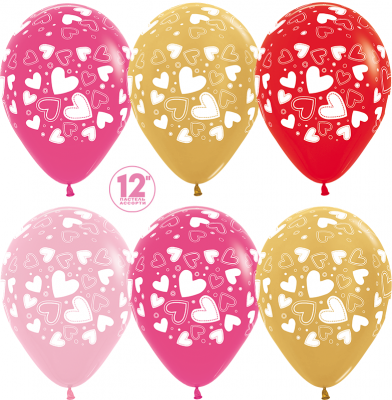 S 12" Пастель ассорти Романтичные сердца 50 шт