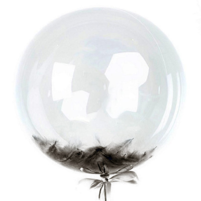 Шар Баблс 50 см с перьями черные 1 шт