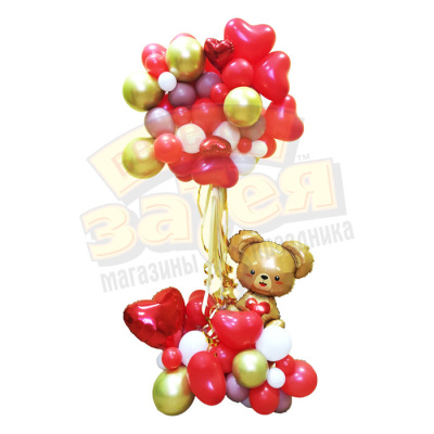 Стойка из шаров Мишка с сердцем! Сюрприз  2,1 м