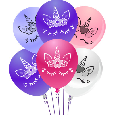 Букет Единорог из латексных шаров с рисунком  30 см  Букет Единорог из латексных шаров с рисунком  30 см
