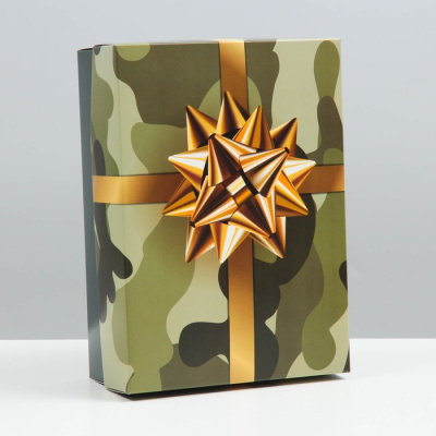 Коробка складная Камуфляж с бантом 21*15*7 см 1 шт
