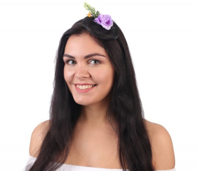 Гавайский ободок с вуалью Цветы фиолет 1 шт Гавайский ободок с вуалью Цветы фиолет 1 шт