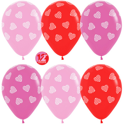 S 12" Пастель Сердца полосатые ассорти 50 шт