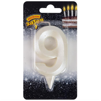 Свеча-цифра "9" ВЗ Грань белый жемчуг 7 см 1 шт