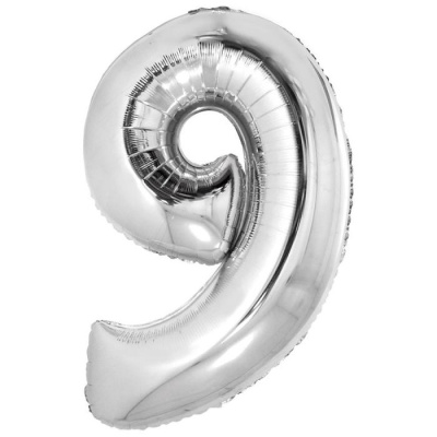 Шар Цифра 9 серебро 86 см