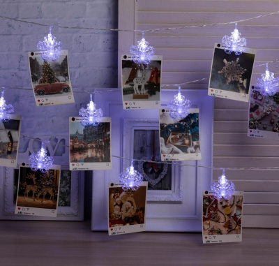 Гирлянда 4,5 м нить Прищепки снежинка LED20-220V белый 1 шт Гирлянда 4,5 м нить Прищепки снежинка LED20-220V белый 1 шт