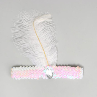 Повязка на голову с пером белая 1 шт  Повязка на голову с пером белая 1 шт