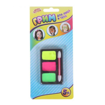 Грим 3 цвета неон+апликатор микс 1 шт Грим 3 цвета неон+апликатор микс 1 шт