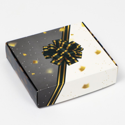 Коробка складная Бант черное золото 20*18*5 см 1 шт