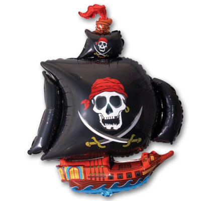 Шар фольга Фигура Корабль Пиратский черный (FM)G36